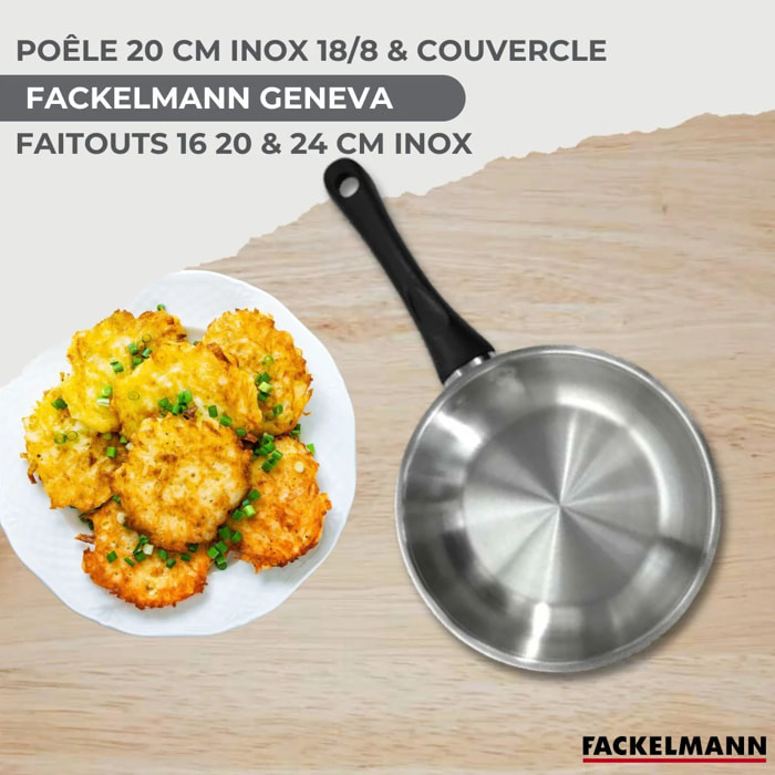 Set de 1 poêle inox, couvercle verre, 3 faitouts inox et 6 ustensiles RPET Fackelmann Geneva