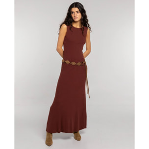 Vestido de punto canalé evasé de mujer