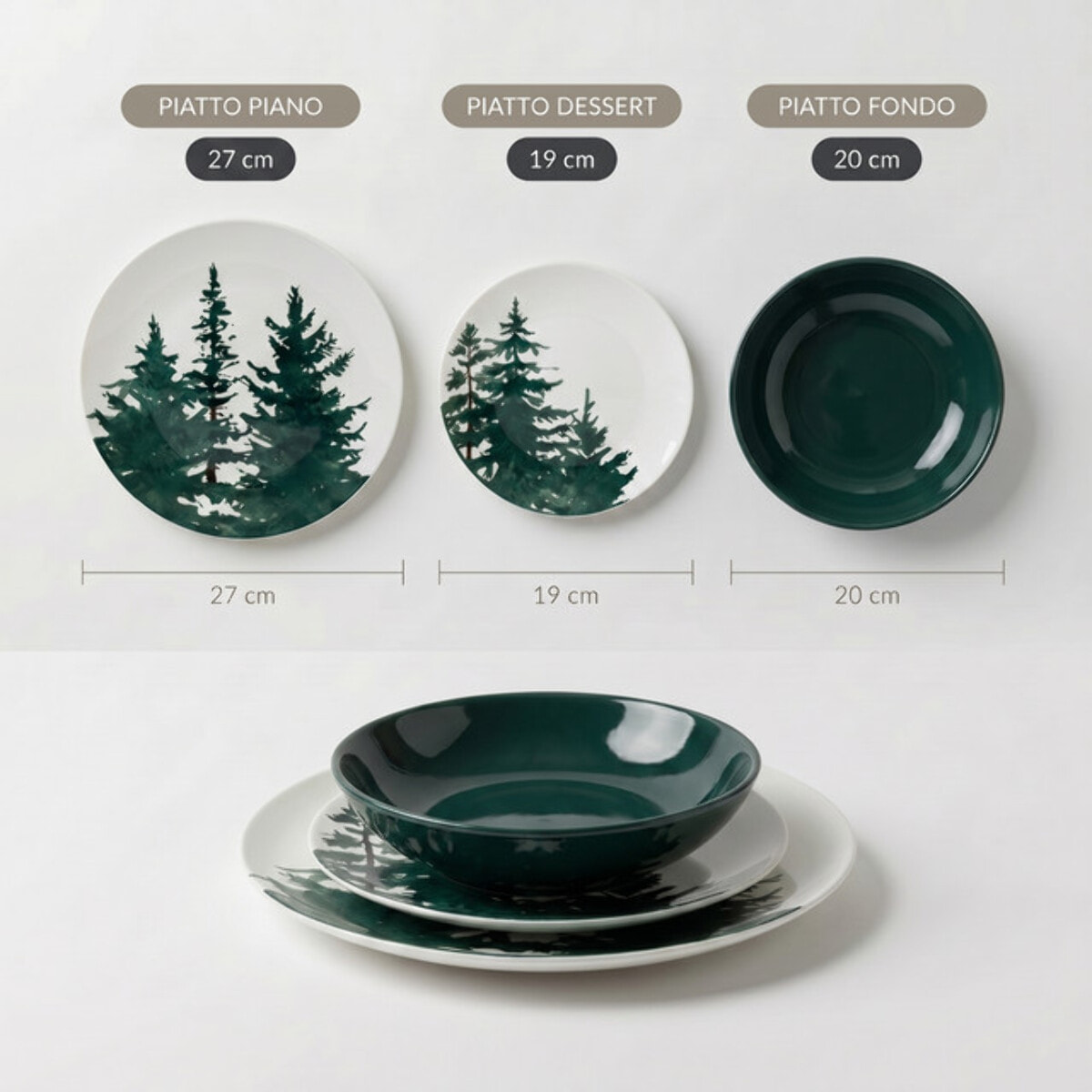 Servizio piatti 18 pezzi in ceramica - VERDE