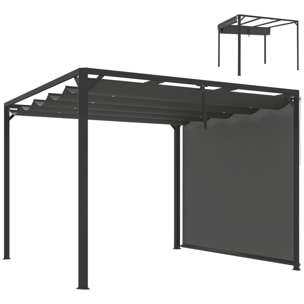 Pérgola de Jardín 3x3 m con Techo Retráctil y Pared Lateral Enrollable, Cenador de Jardín con Estructura de Aluminio, UPF30+, Pabellón para Exterior, Patio, Terraza, Gris Oscuro