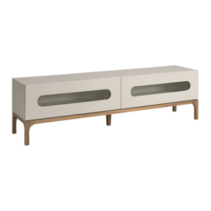 Mueble TV Angel Cerdá con estructura de madera de MDF en gris y patas de madera en nogal con iluminación interior 180x41x51cm