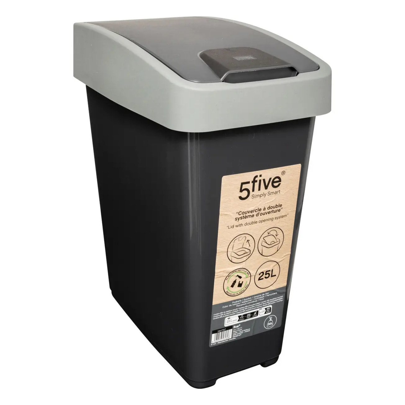 Poubelle 2 ouvertures plastique 25L gris