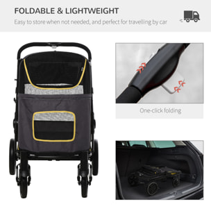 PawHut Passeggino Pieghevole per Cani di Taglia Media in Acciaio e Tessuto Oxford con Ingressi a Cerniera e Finestre a Rete, 112x65x100 cm