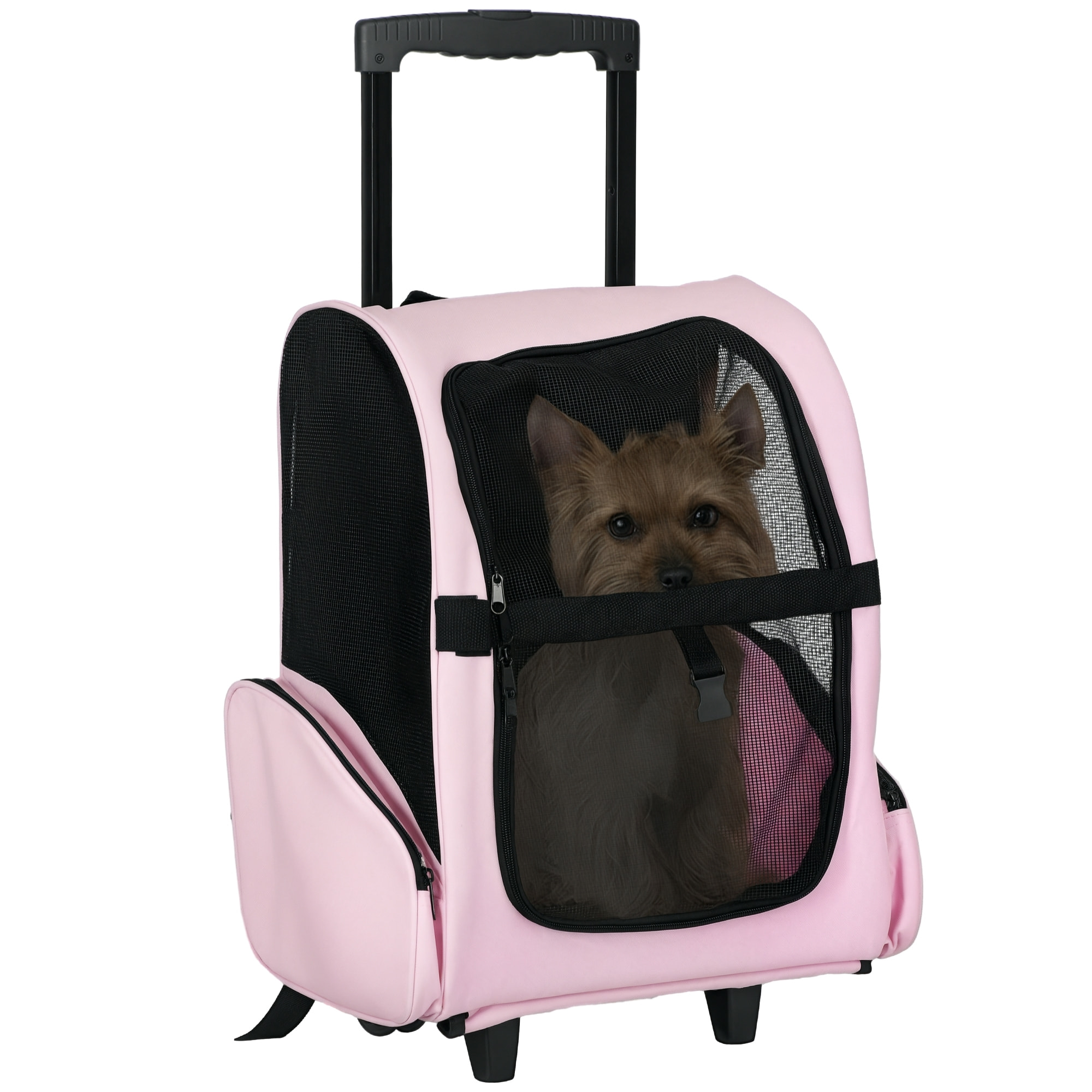 2 en 1 trolley chariot sac a dos sac de transport a roulettes pour chien chat rose