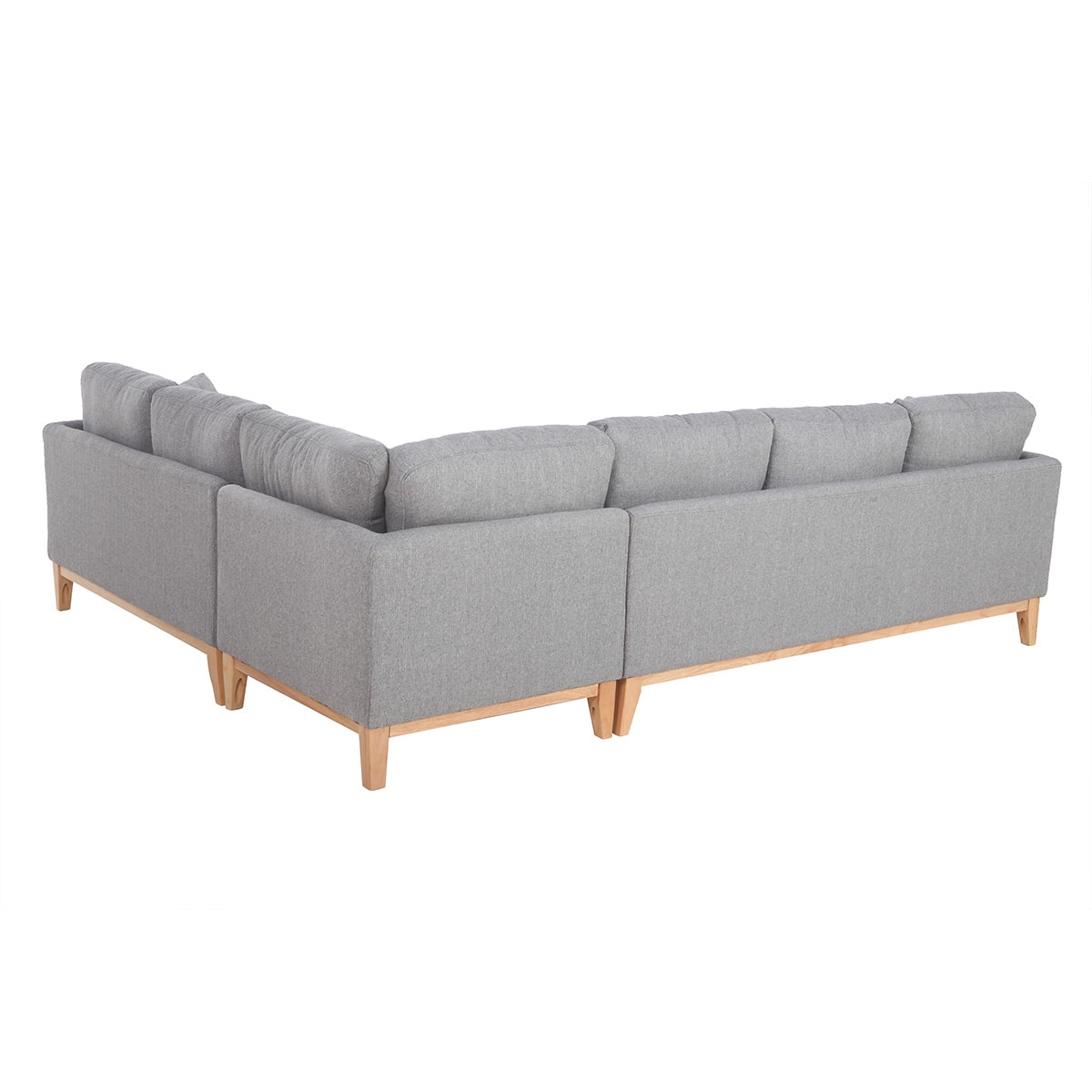 Canapé d'angle déhoussable scandinave 5-6 places en tissu gris clair et bois clair OSLO
