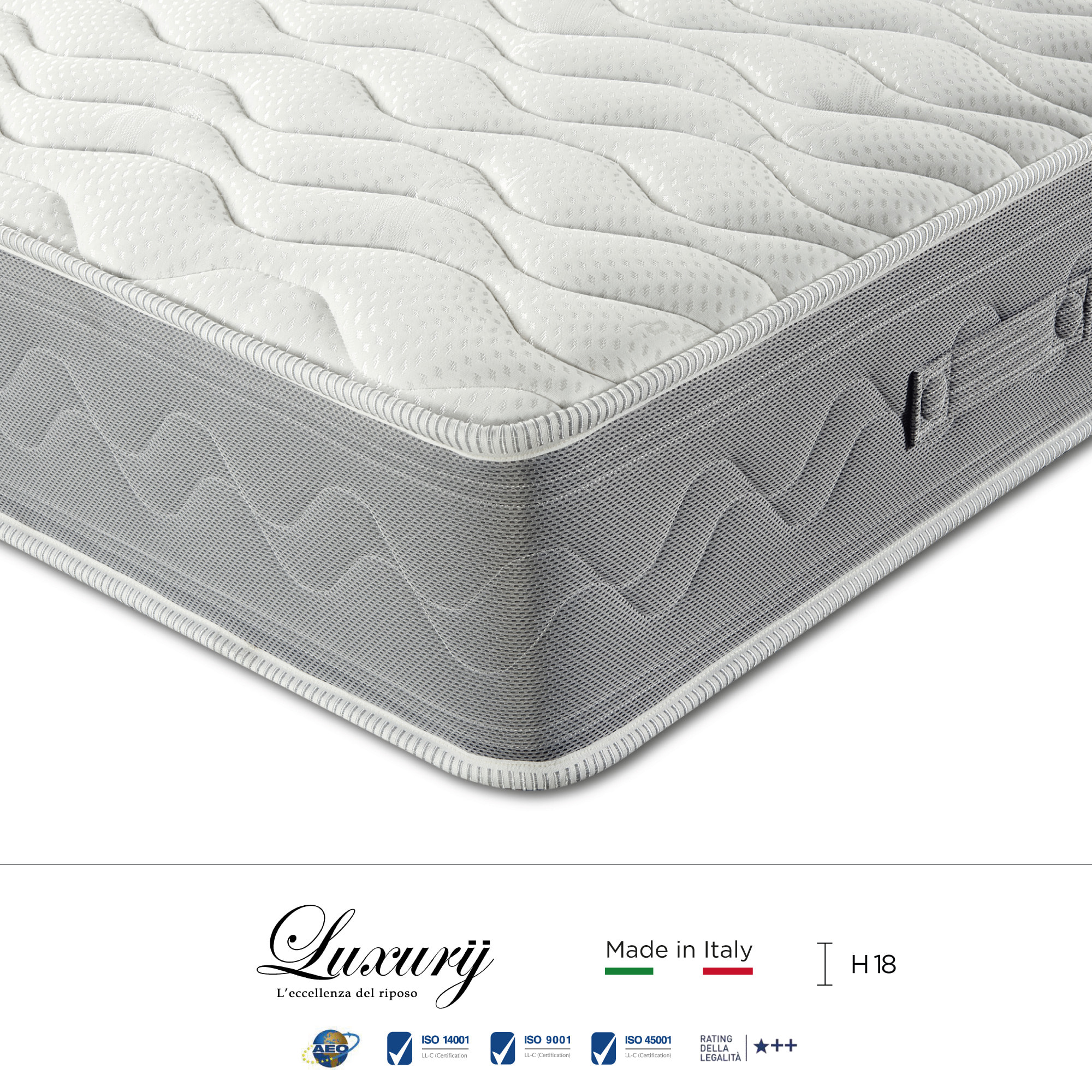 "Ischia" H18 cm 90x200 guanciale Memory OMAGGIO 1cm memory foam