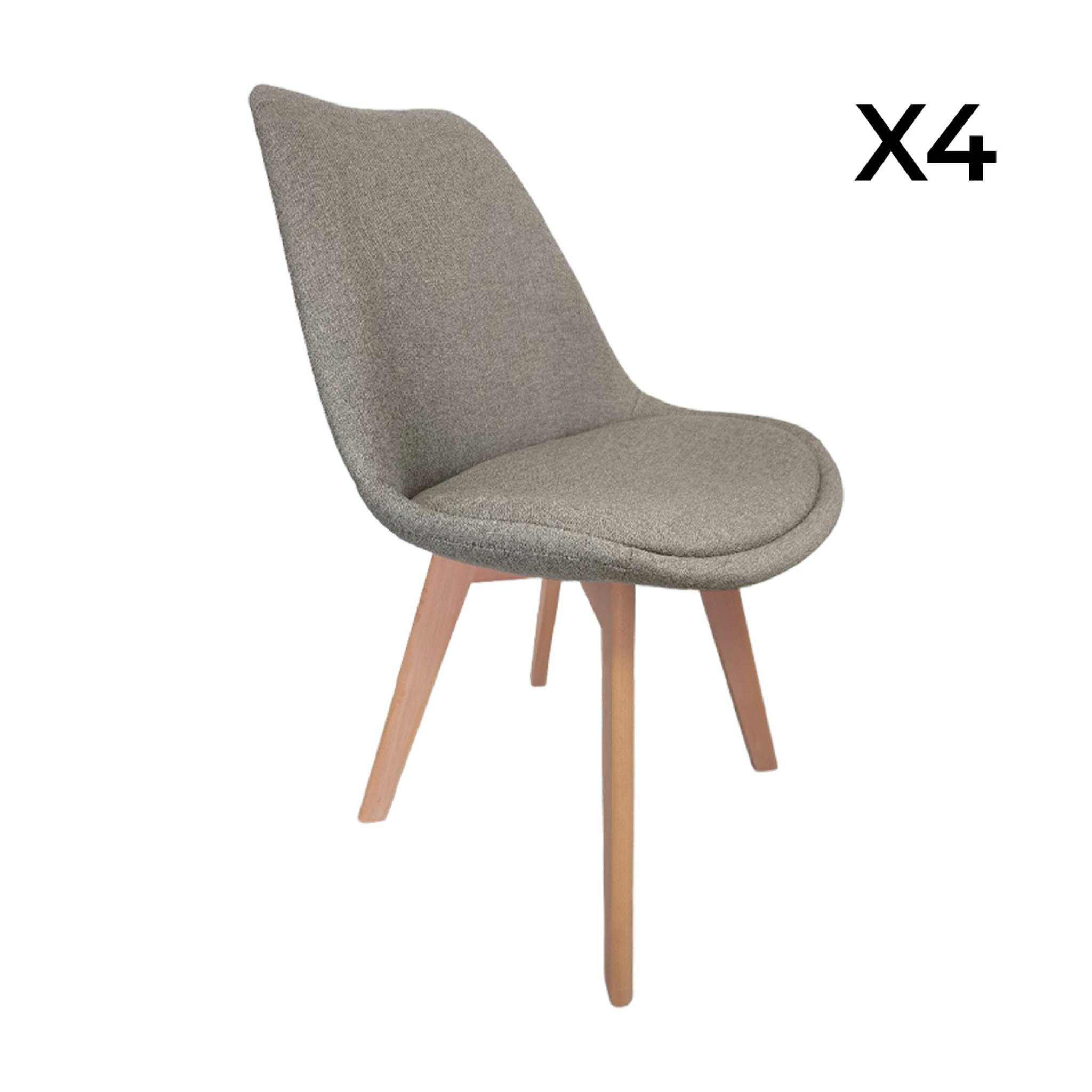 Lot de 4 chaises scandinaves revêtement tissu gris clair. pieds bois de hêtre - Nils