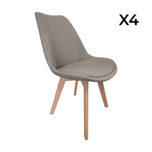 Lot de 4 chaises scandinaves revêtement tissu gris clair. pieds bois de hêtre - Nils
