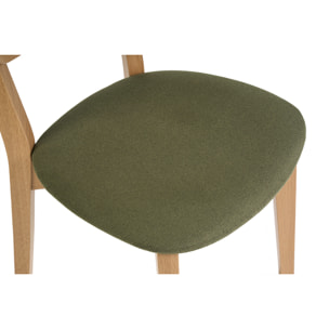 Tabouret de bar en bois clair chêne et tissu effet velours texturé vert kaki H65 cm LUCIA