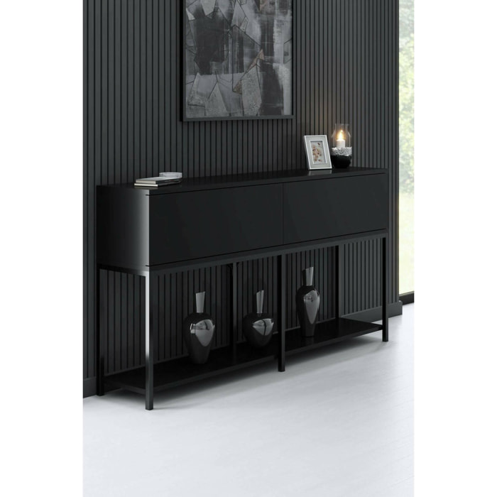 Credenza Djimsit, Buffet da soggiorno, Madia da salotto, Dispensa da cucina, 150x30h80 cm, Nero