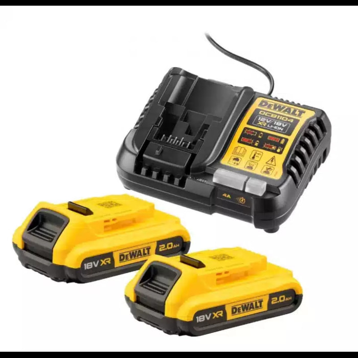 Pack énergie DEWALT XR - 2 batteries 18V 2.0Ah + Chargeur universel 12V/18V - DCB1104D2-QW