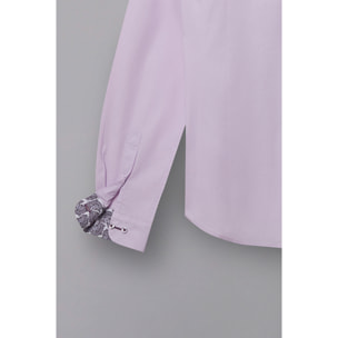 Camicia Uomo Coreano Slim Popeline Stretch Unito Lilla