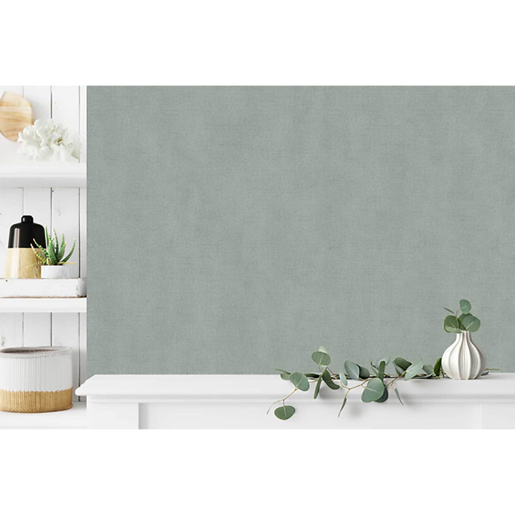 Papier peint uni effet toile lin vert céladon