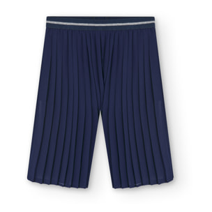 Pantalón plisado niña, gasa liso, azul marino