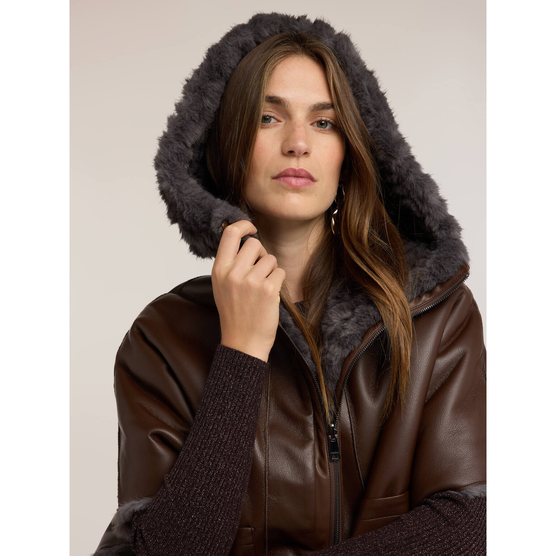 Motivi - Cappa reversibile con zip - Marrone