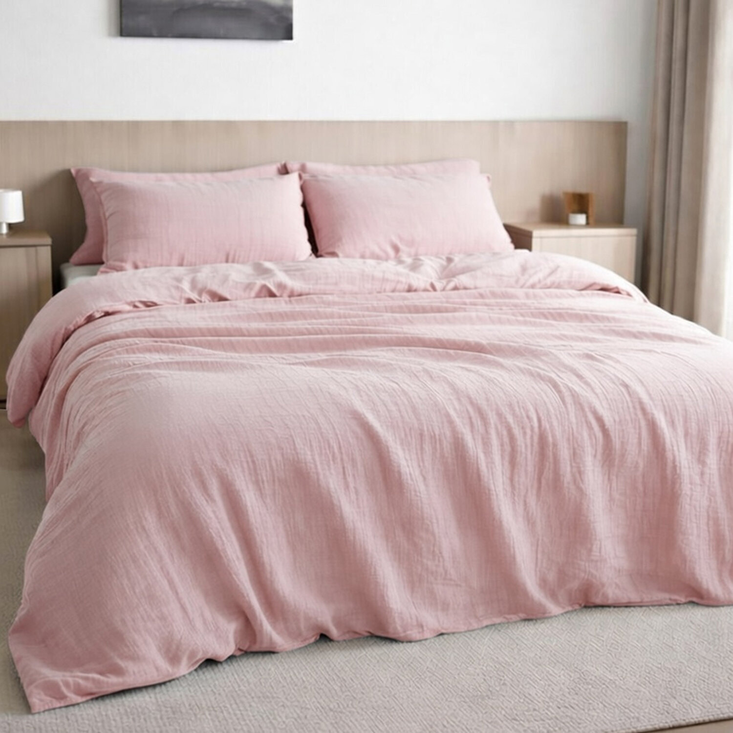 Paire de Taies d'oreiller gaze de coton lavé rose lotus