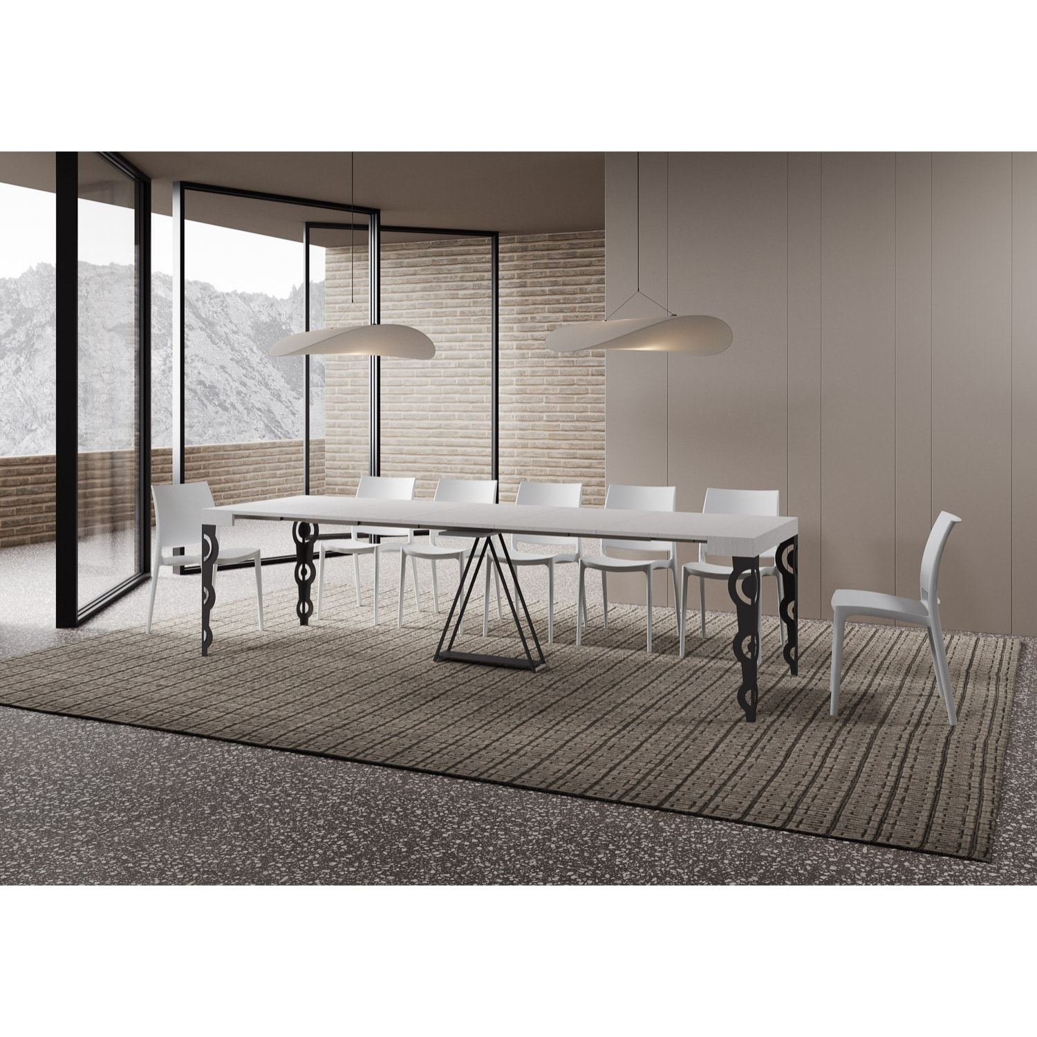 Consola extensible 90x40/300cm Aceres fresno blanco estructura antracita