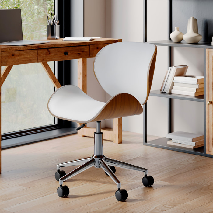 Chaise de bureau pivotante en cuir synthétique blanc 79-91cm - Baudoin