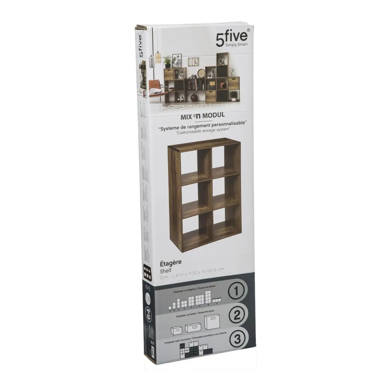 Étagère 6 cases indus "Mix N' Modul" effet bois foncé