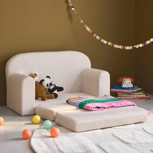 Canapé lit enfant en velours côtelé dépliable. couleur crème. L 90 x P 43 x H 51.5 cm