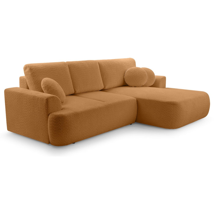 Candela - canapé d'angle droit 4 places - convertible avec coffre - en tissu bouclette - Terracotta