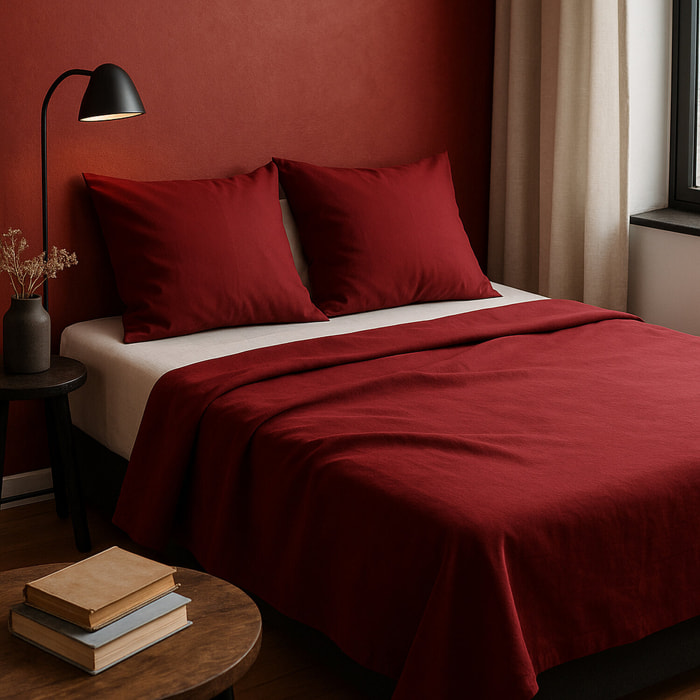 Drap plat 100% coton 57fils uni - rouge