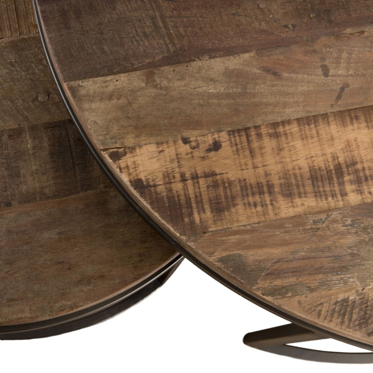 SIXTINE - Set de 2 tables basses gigognes rondes Teck recyclé Acacia Mahogany recyclé pieds métal noir
