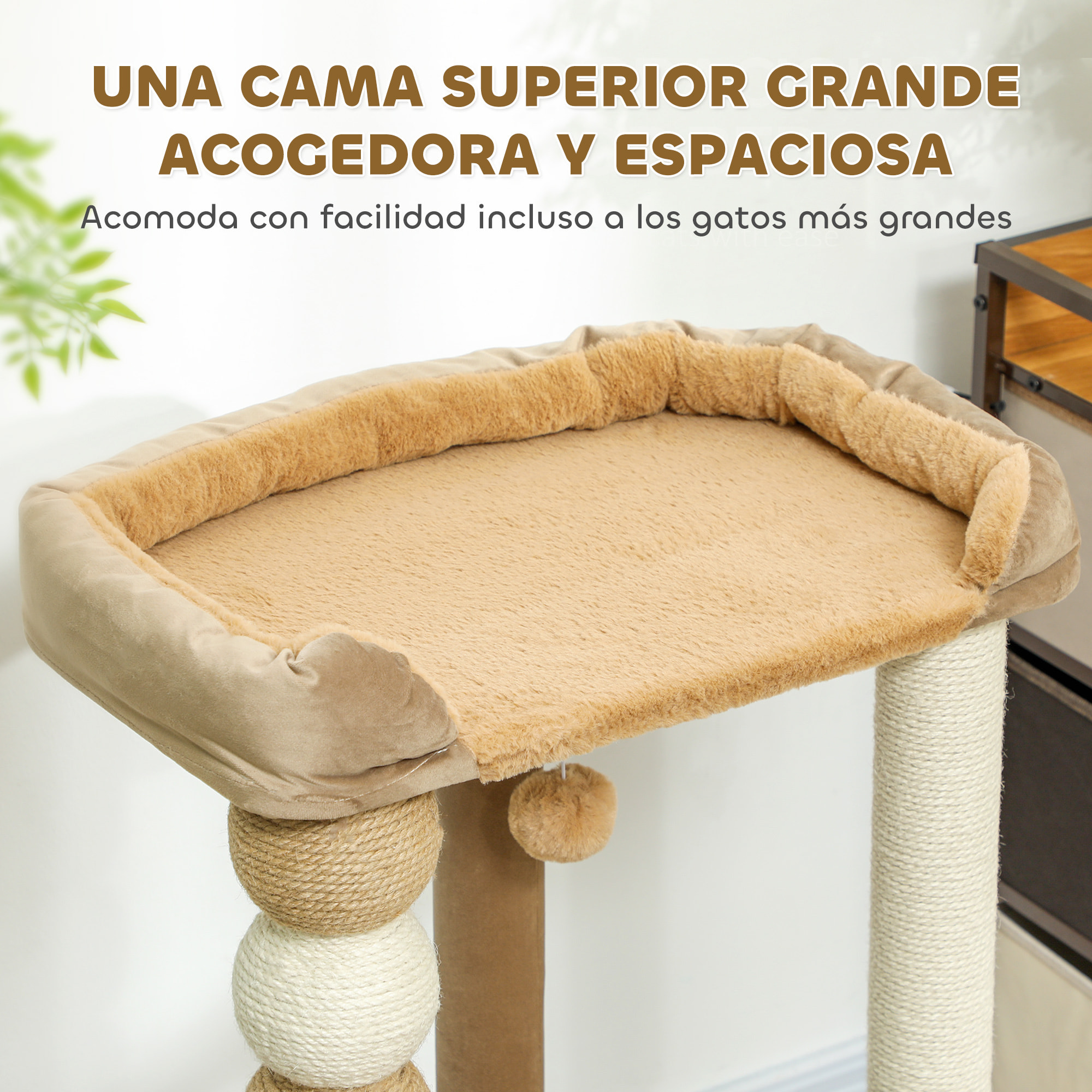 Árbol Rascador para Gatos, Árbol para Gatos 86 cm, Torre Escalador con Cama, Plataforma de Salto, Postes de Yute y Bolas de Juguete, Marrón y Beige