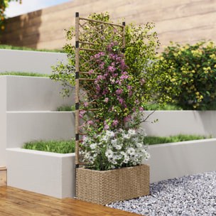 Jardinera con Enrejado de Ratán Jardinera Exterior Grande con Enrejado 2 Macetas Extraíbles para Plantas Trepadoras para Jardín Patio Terraza 57x30x150 cm Natural