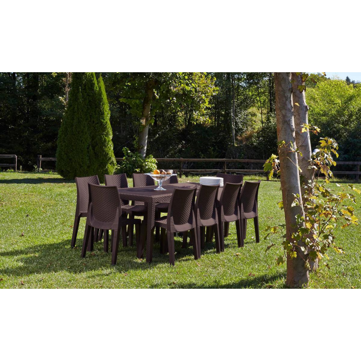 Tavolo da esterno Roma, Tavolo rettangolare allungabile da pranzo, Tavolo da giardino estensibile effetto rattan, 100% Made in Italy, Cm 150x90h72, Marrone