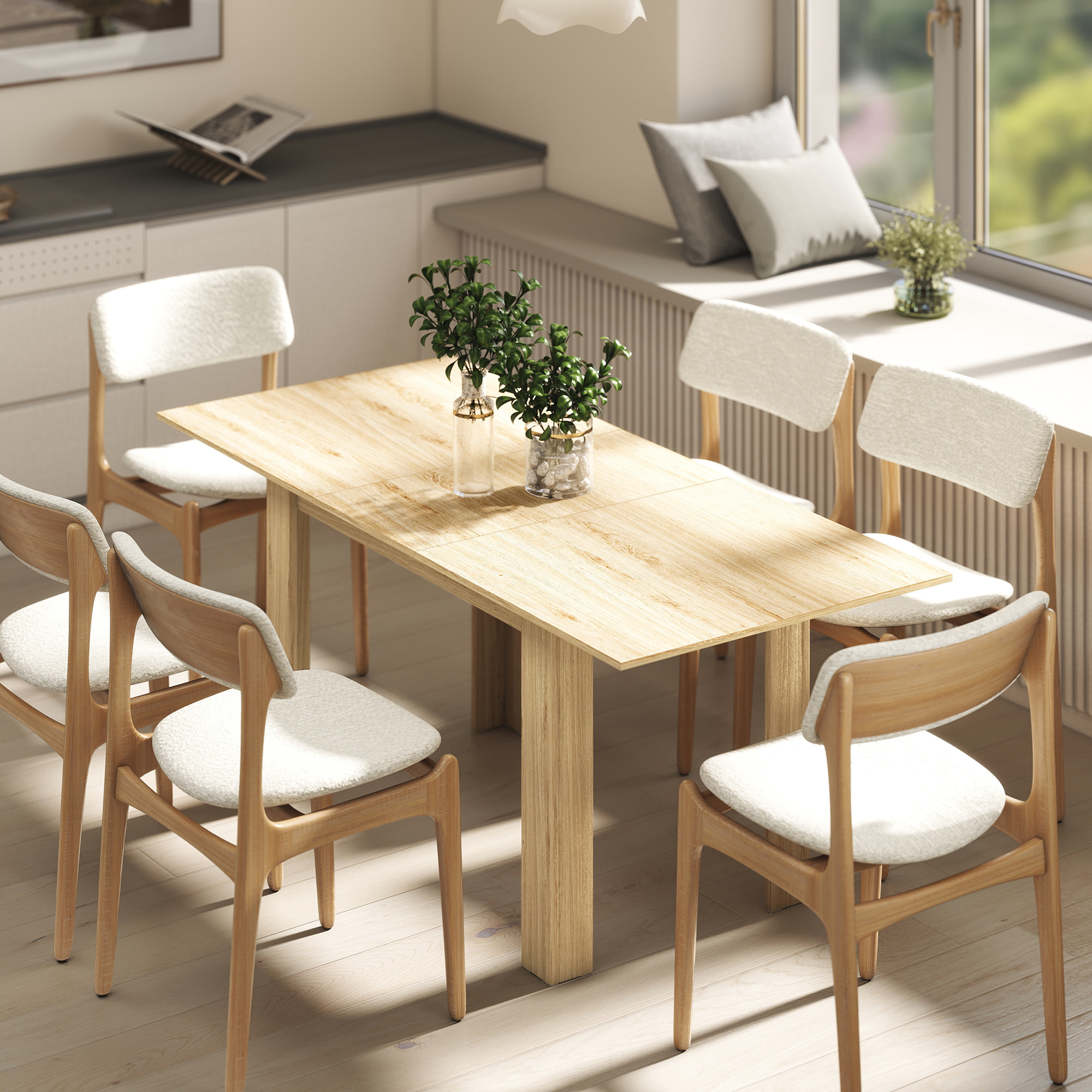 Mesa de Comedor Extensible de 140 a 180 cm Mesa de Cocina Extensible Rectangular para 6-8 Personas para Salón 140-180x90x75 cm Madera Natural