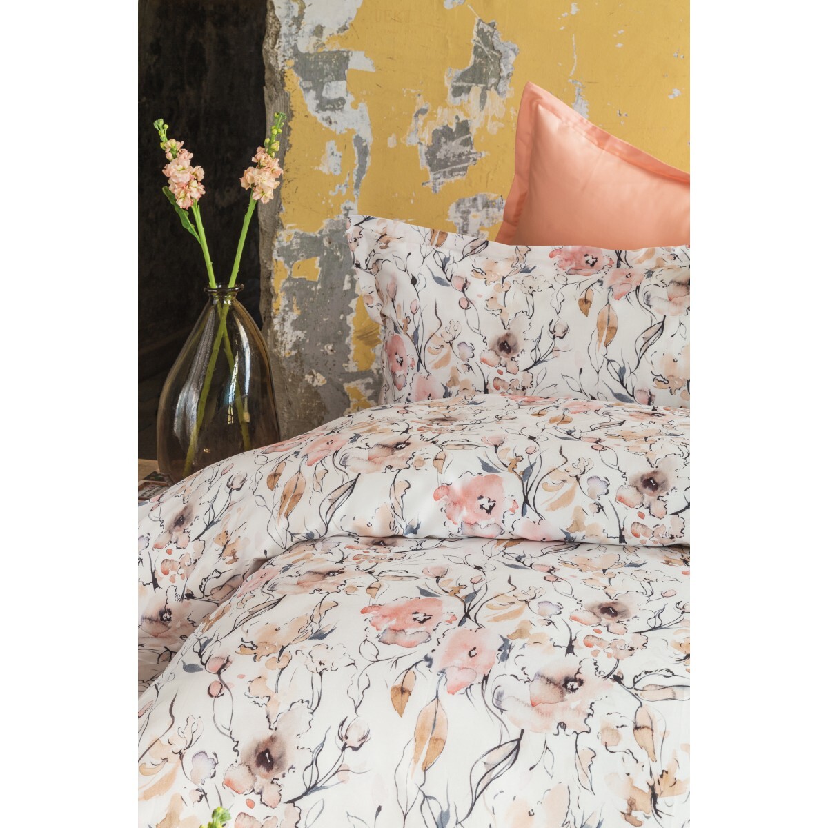 Parure housse de couette 240x220 cm et 2 taies d'oreiller 63x63cm satin de coton imprimé