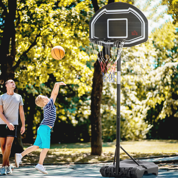 Panier de basketball sur pied hauteur réglable H.197-254 cm lestage roulettes noir blanc