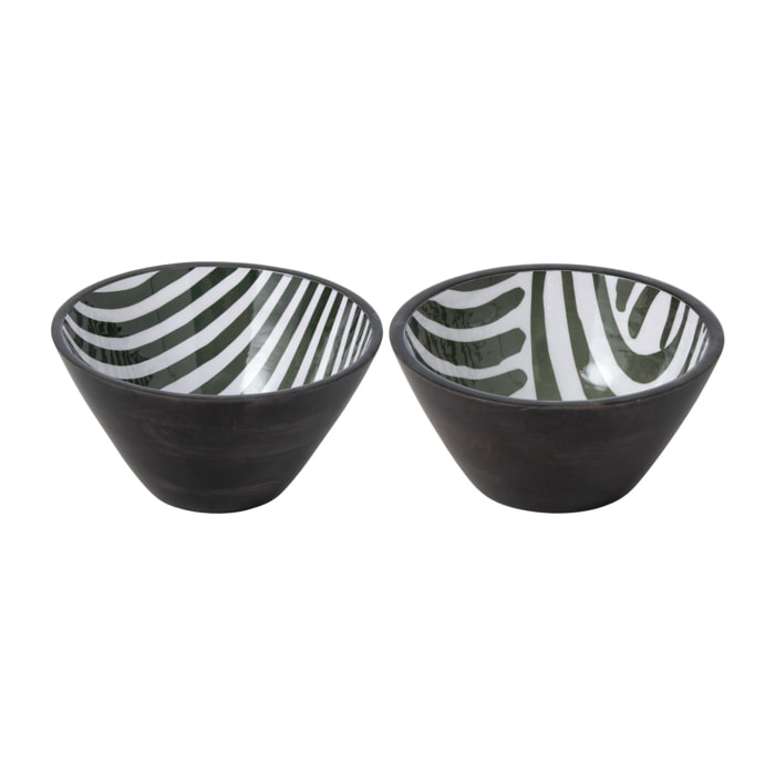 J-Line bols - bois de manguier - vert olive/marron foncé - medium - assortiment de 2