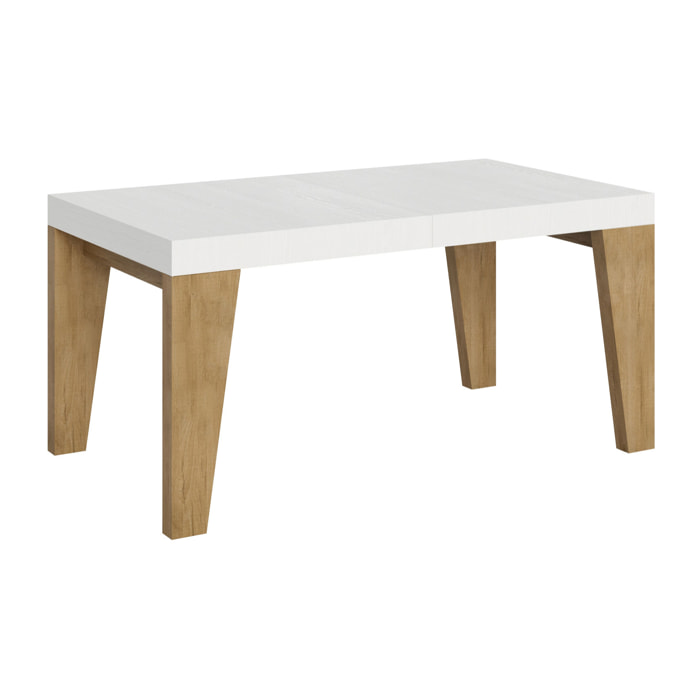 Mesa extensible 90x160/264 cm Naxy Mix tapa Fresno Blanco patas Roble Natural