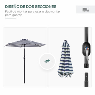 Sombrilla Terraza Exterior, Ø230x216 cm, Sombrilla de Jardín con Ángulo Ajustable y Manivela, Impermeable, Parasol para Patio, Terraza, Azul y Blanco