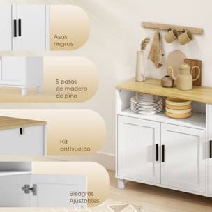 Aparador de 3 Puertas de Cierre Suave, Aparador de Salón con Estantes Ajustables, Compartimento Abierto, Patas de Madera, para Cocina, Entrada, Dormitorio, Blanco, 110x33x75 cm