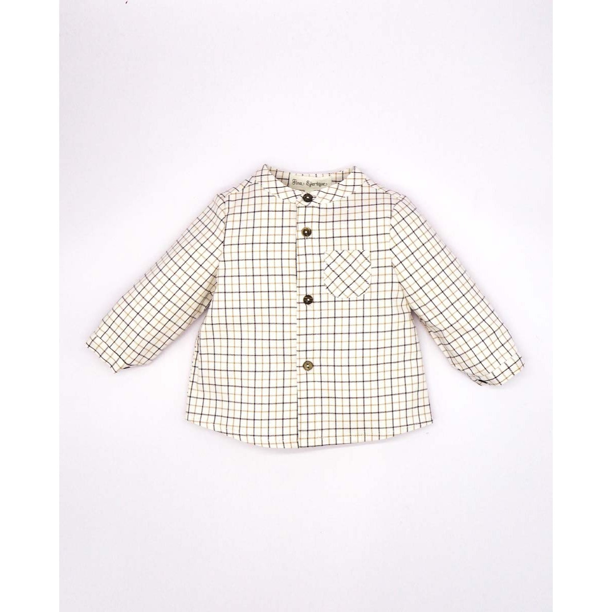 CAMISA CUELLO MAO CUADRO VENTANA BEIGE