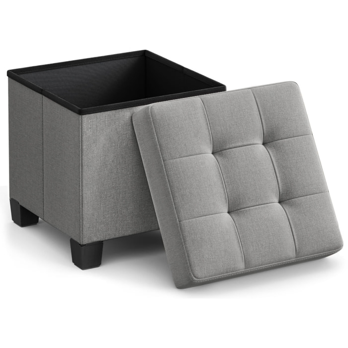 Pouf contenitore pieghevole grigio chiaro in tessuto effetto lino