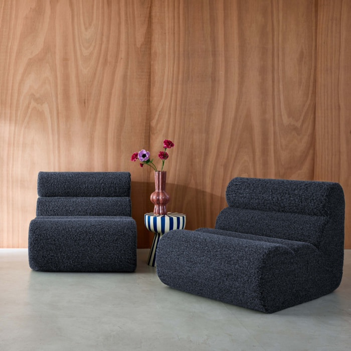 Lot de 2 chauffeuses tissu effet alpaca bleu foncé 1 place - L 81 x P 99 x H 75cm - Nova