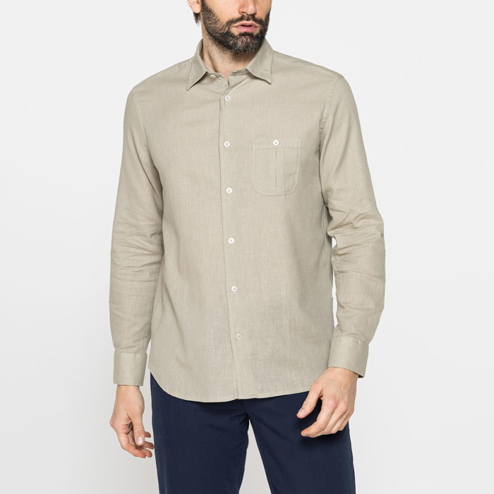 CAMICIA MISTO LINO COTONE IN COLORE TINTA UNITA