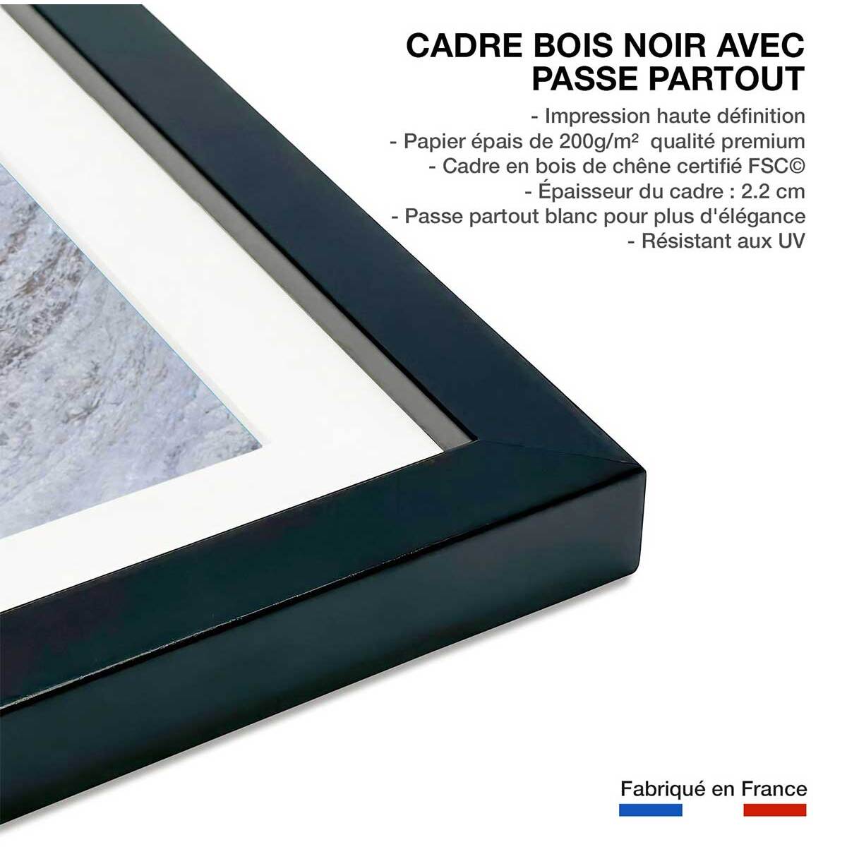 Affiche un ours pêche sur le bord Affiche + cadre en bois - Noir