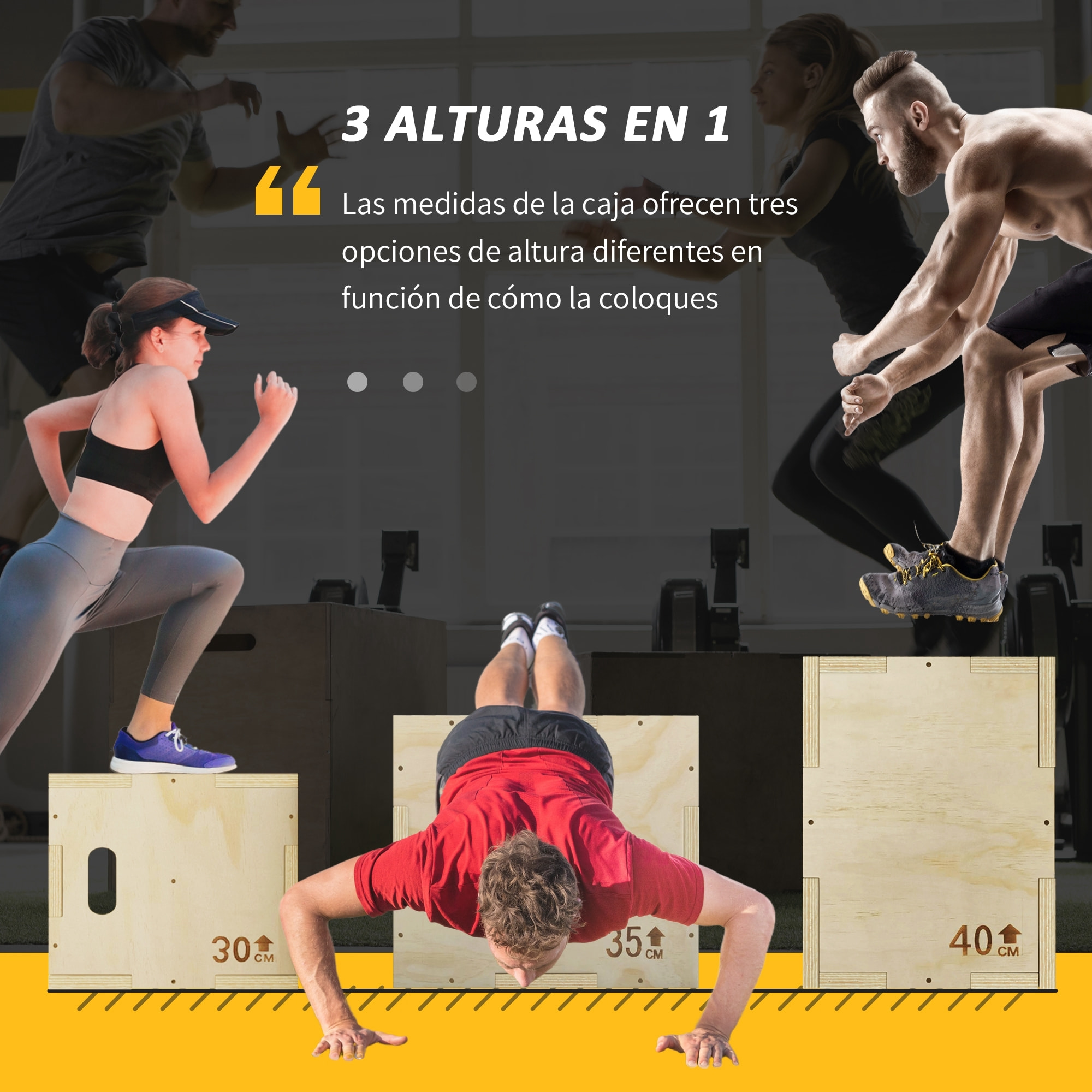 Cajón Pliométrico de Madera 3 en 1, Plataforma de Caja Pliométrica con 3 Alturas Diferentes, 2 Mango Hueco, Entrenamiento de Salto, Fuerza, para Casa, Gimnasio y Exterior, 40,5x35,5x30,5 cm
