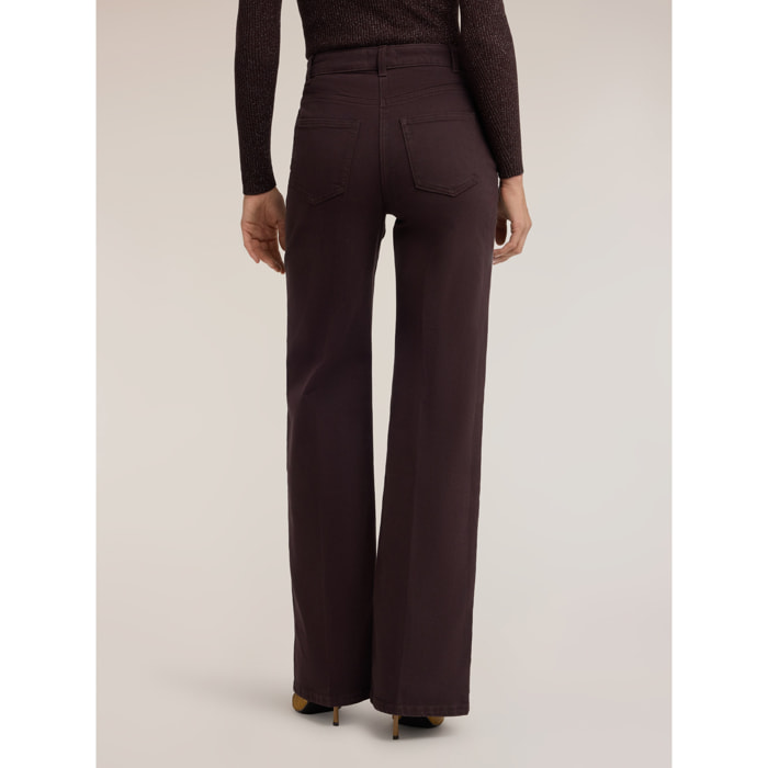 Motivi - Pantaloni palazzo in drill con piega stirata - Marrone