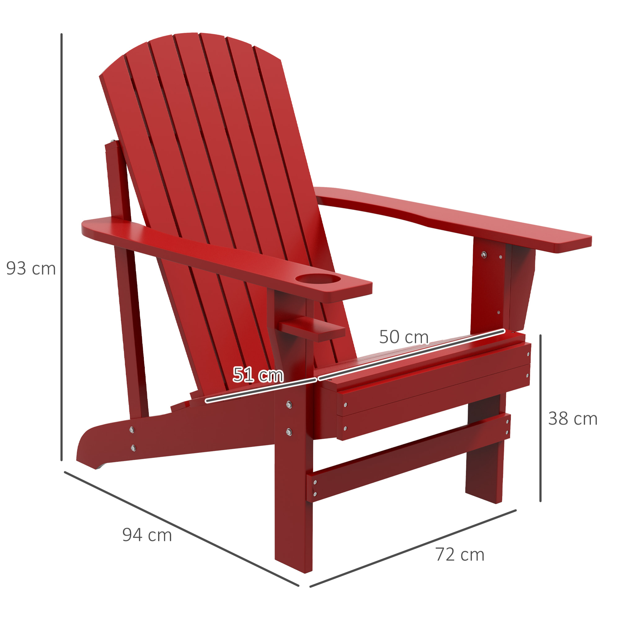Fauteuil de jardin Adirondack grand confort porte-gobelet intégré bois de sapin traité peint rouge