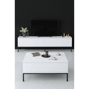 Mobile porta TV Dpetrell, Credenza da soggiorno, Armadio basso per TV, Base parete attrezzata, 180x30h47 cm, Bianco e Nero