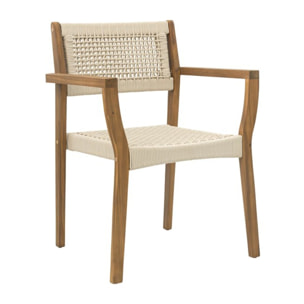 Pack de 4 chaises -bois massif d'acacia et corde-couleur beige 58 x 83 x 60 cm
