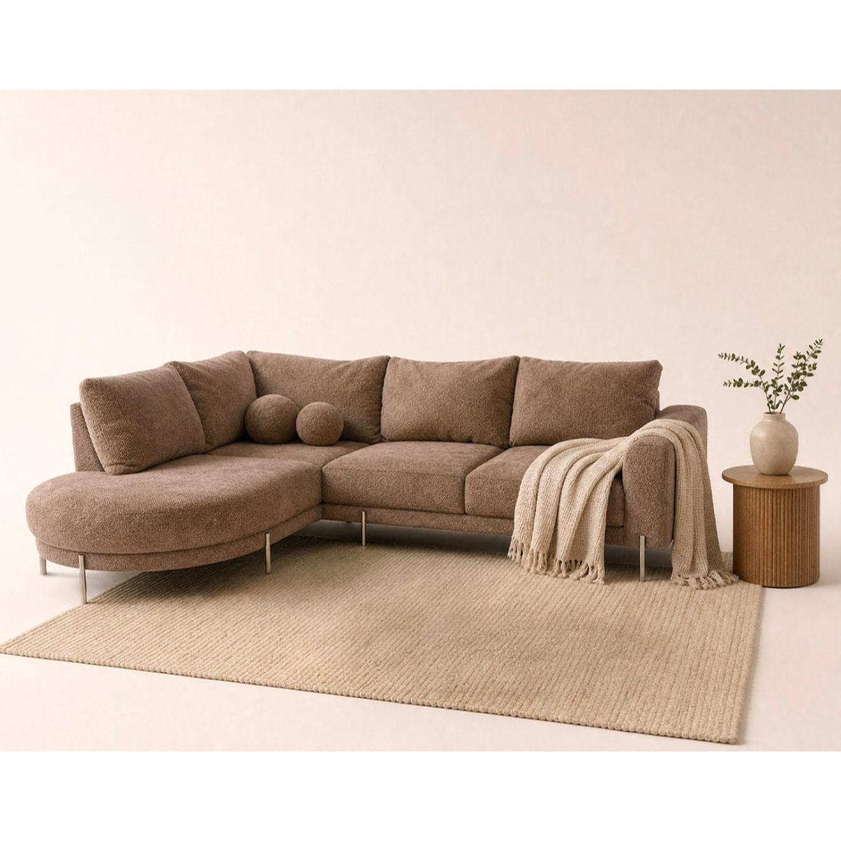 Gabin - Canapé d'angle gauche 5 places en velours texturé - Taupe
