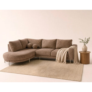 Gabin - Canapé d'angle gauche 5 places en velours texturé - Taupe