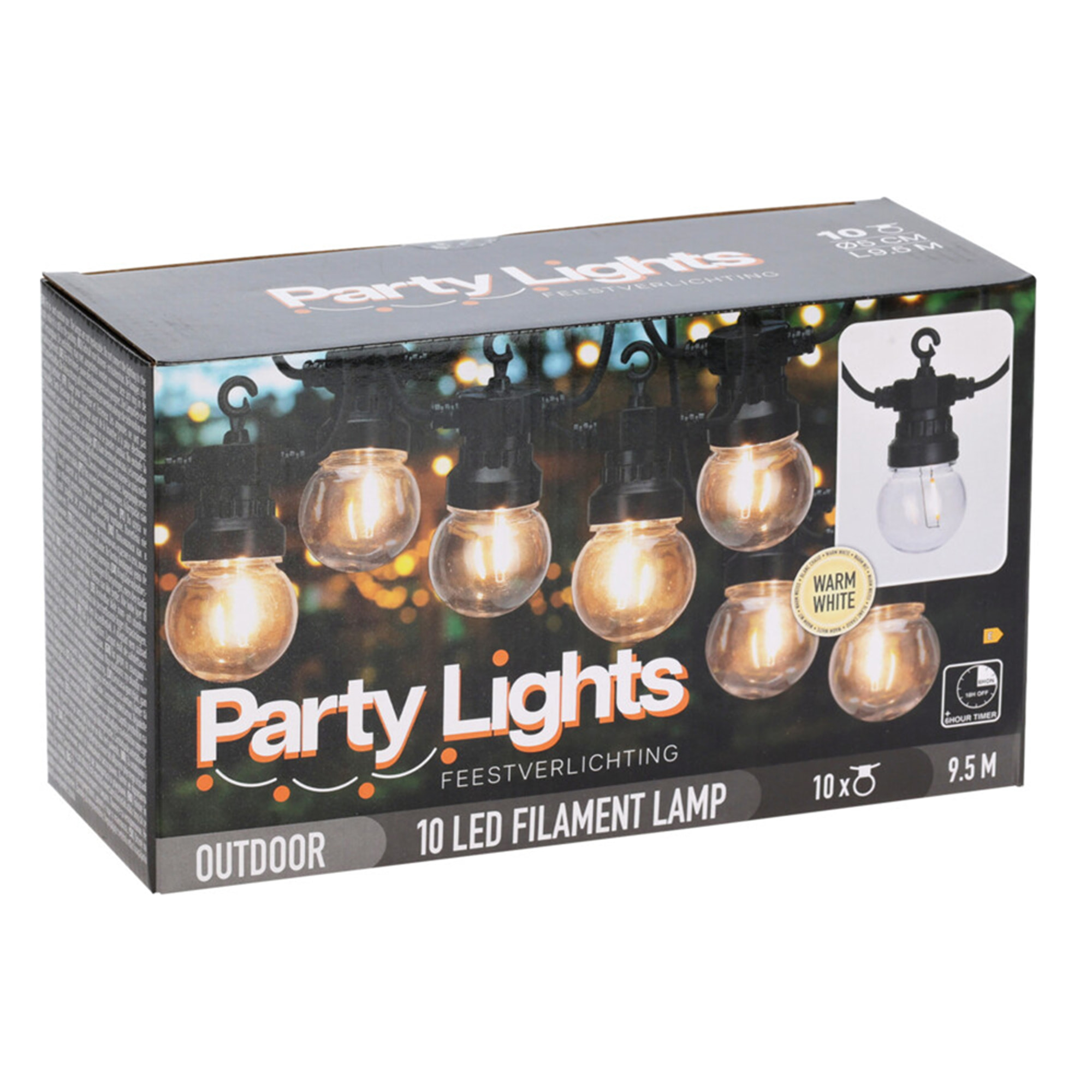 Guirnalda de luces led blancas cálidas para decoración interior, 10 bolas g50 con temporizador y transformador